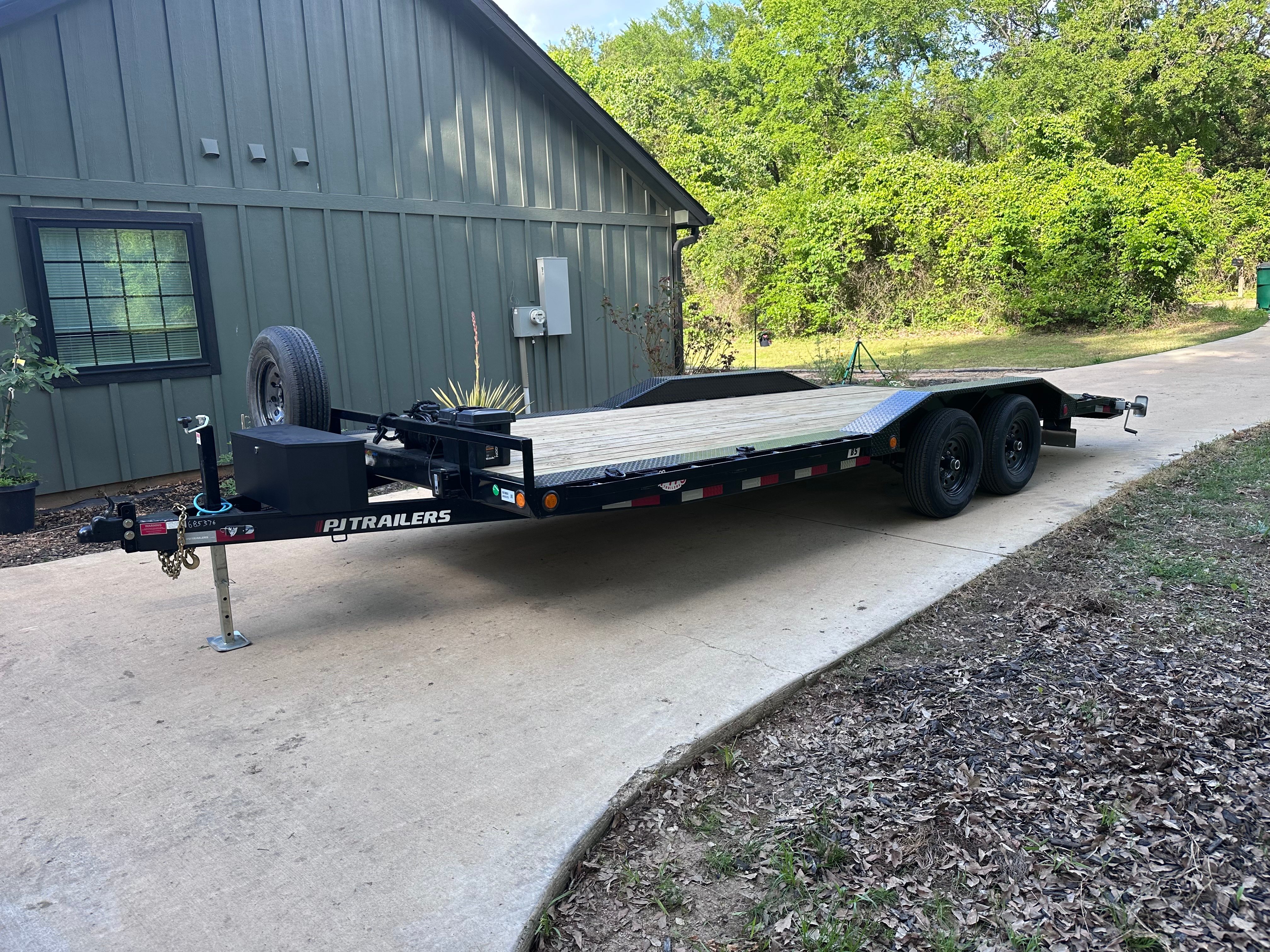 103" x 20ft PJ car hauler trailer available for daily, weekly, and monthly rental in Kemp, TX